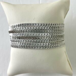 Vintge Monet Silver Tone Multi Strand Textured Chunky Bracelet With Safety Chain